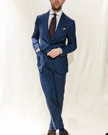 Aidase Navy Blue Stripe Men Suits 2 Pieces Blazer Jacket Pants Tailored Single Breasted Fashion Formal Business Groom Causal Prom aidase-shop
